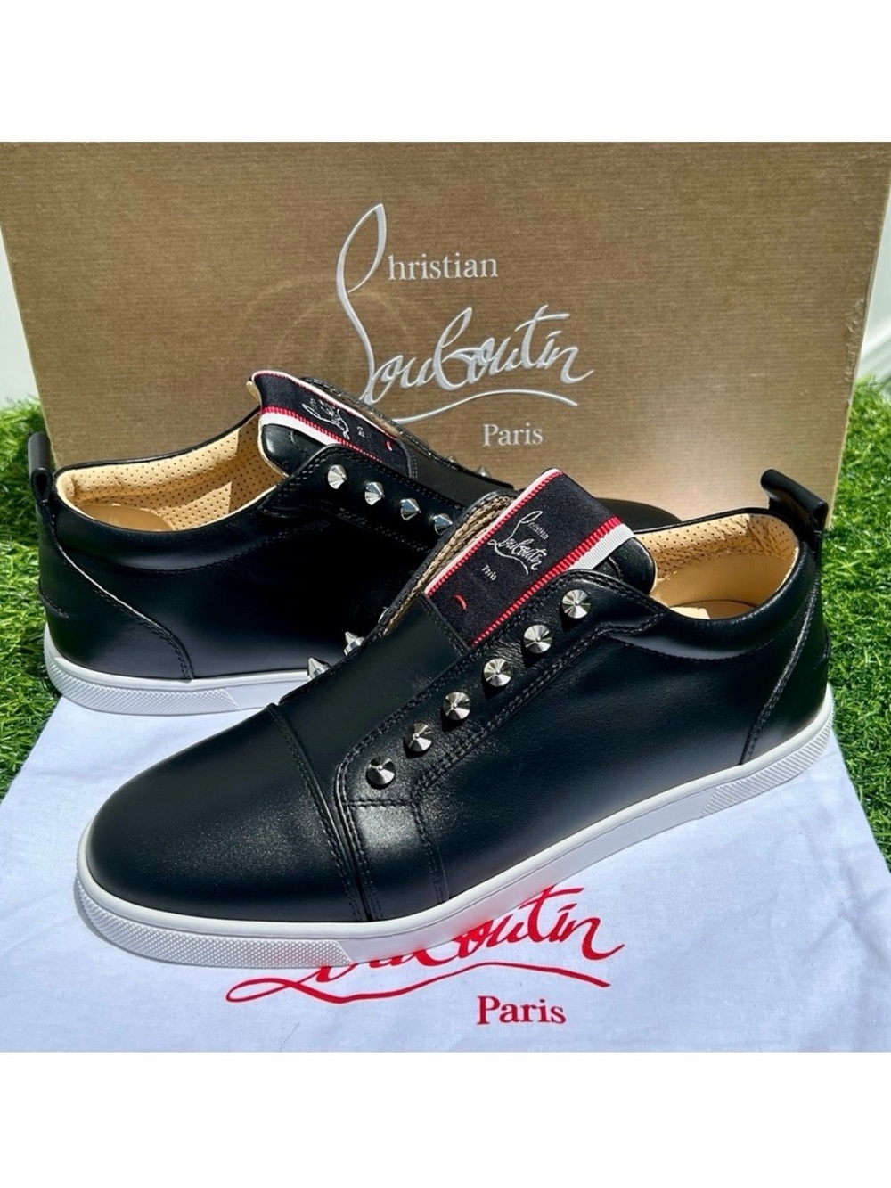 CHRISTIAN LOUBOUTIN F.A.V FIQUE A VONTADE BLACK LEATHER SNEAKERS SZ 45 NEW